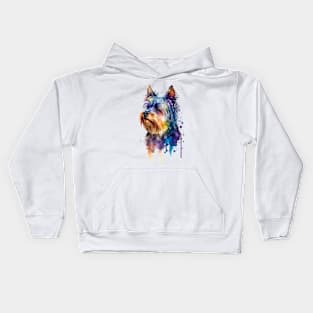 Rainbow Yorkshire Terrier Watercolor Art Kids Hoodie